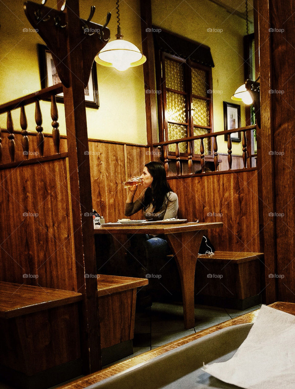 A lady having meal in a Czech restaurant in Prague