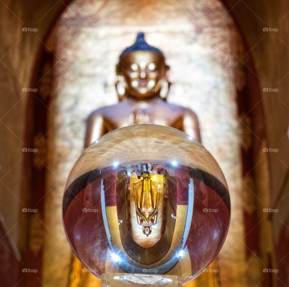 Beauty Buddha of Ananda Pagoda in crystal ball , Bagan Myanmar 