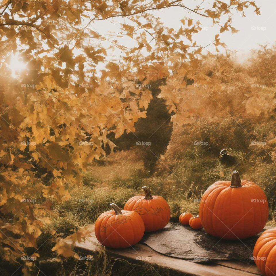 A picture of Halloween pumpkins in the forest ready to be decorated❤️