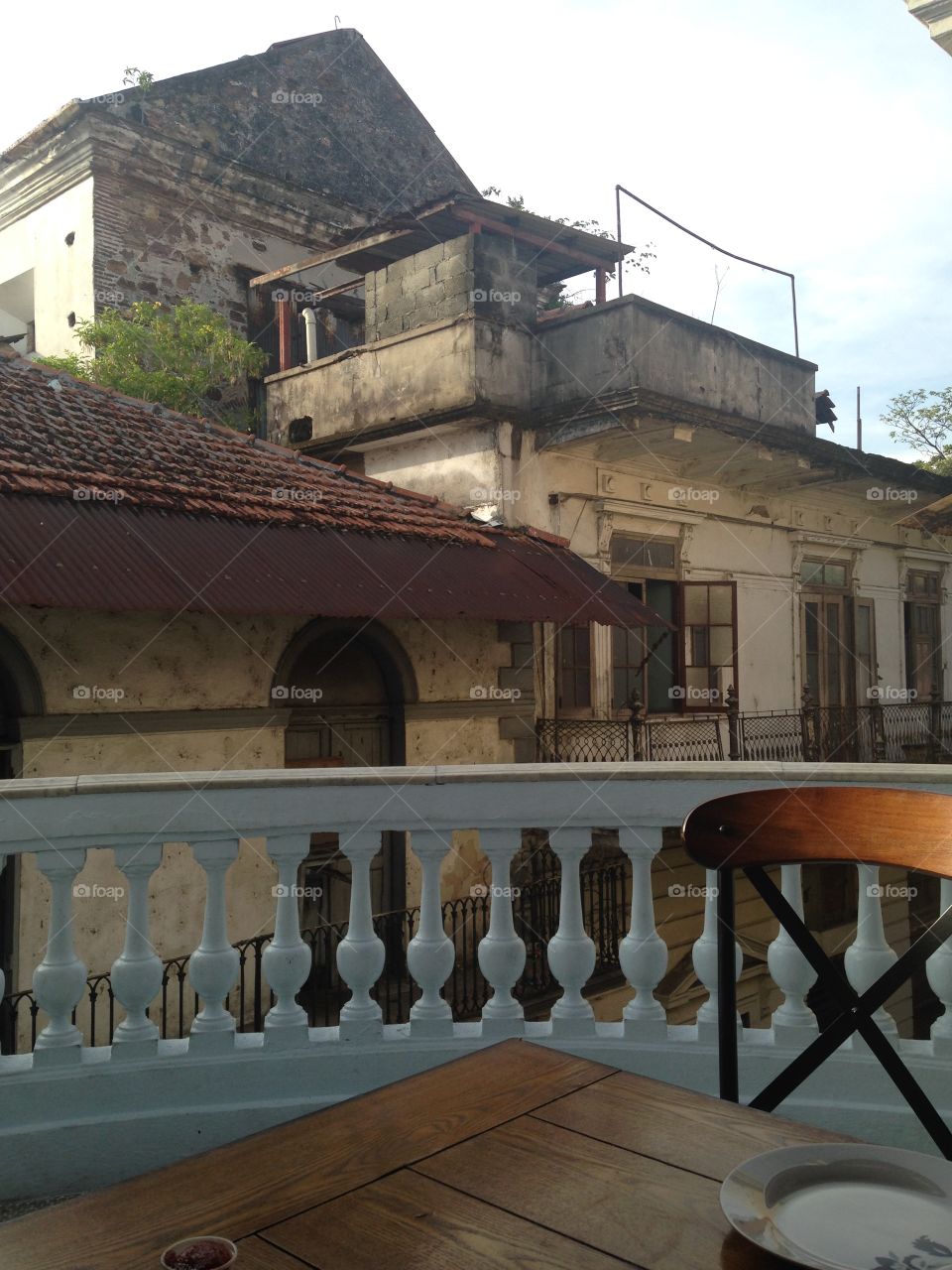 A patio next to an old building in Panama City