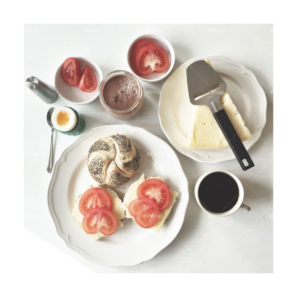 High angle view of breakfast