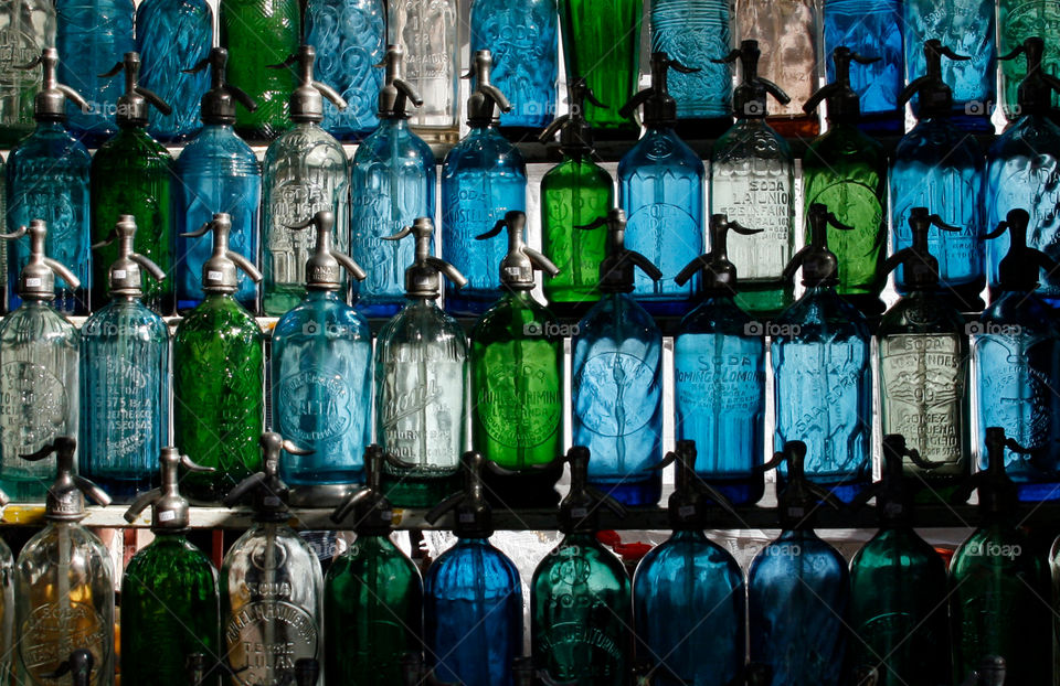 Soda bottles on sale in San Telmo market in Buenos Aires, Argentina
