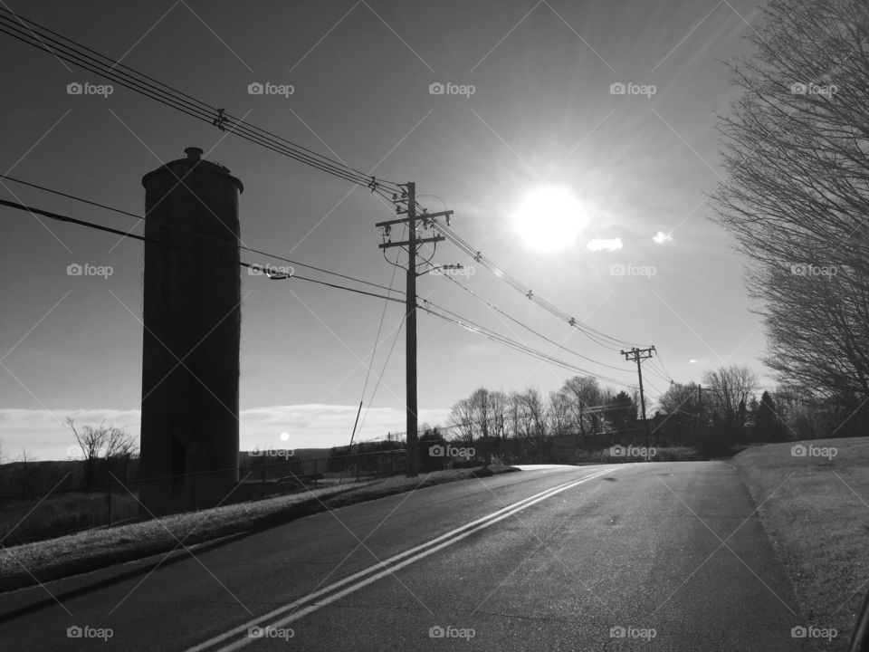 Old silo on a  Country Road at night