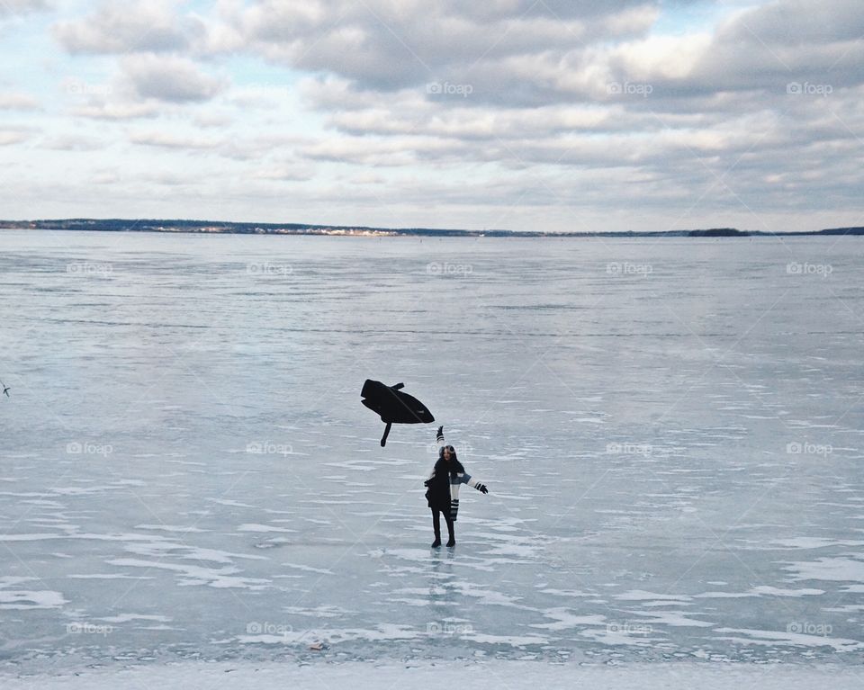 Woman staying on the river 