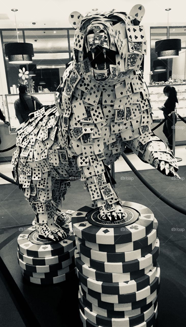 Lion made out of decks of cards at the Casino 