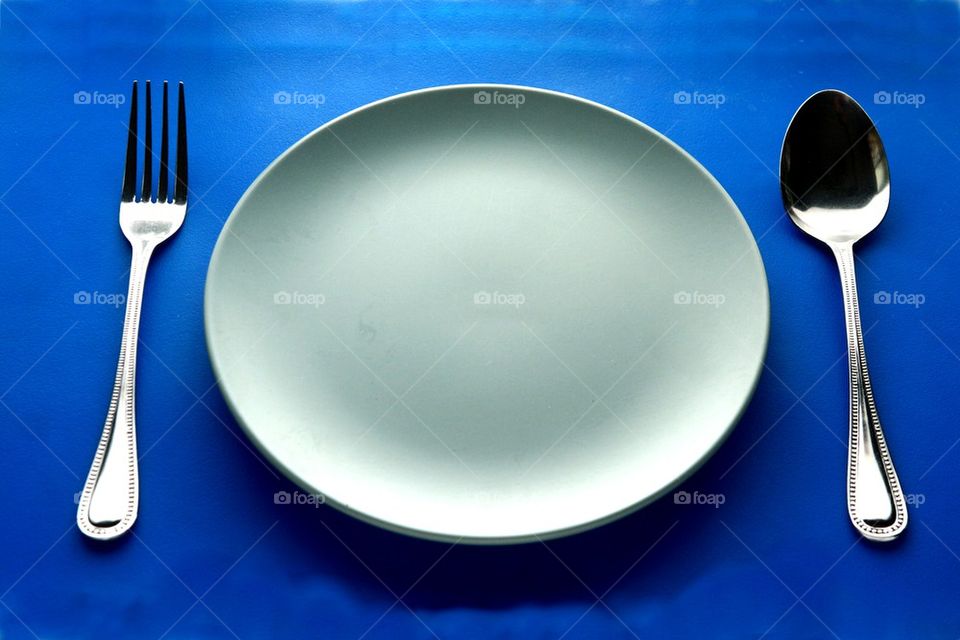 spoon, fork and plate