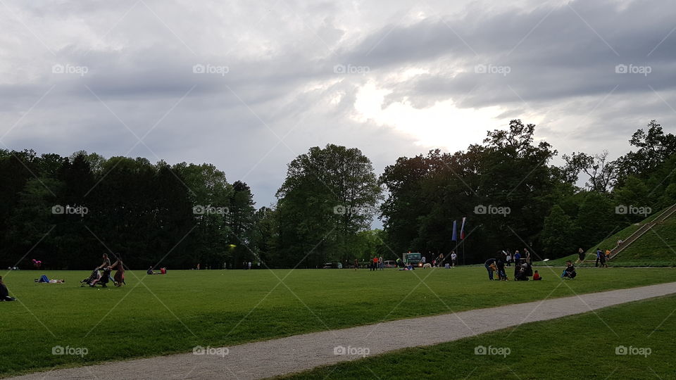 Maksimir park and Fields god rayed Scene