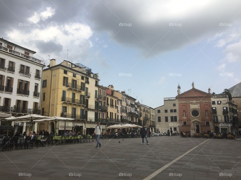 Italian piazza on a cloudy day