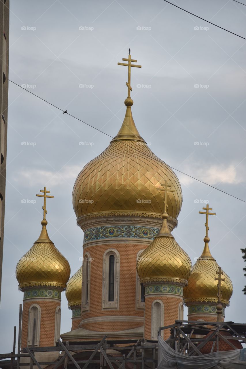 St. Nicholas Russian Church cupols, Bucharest, Romania 