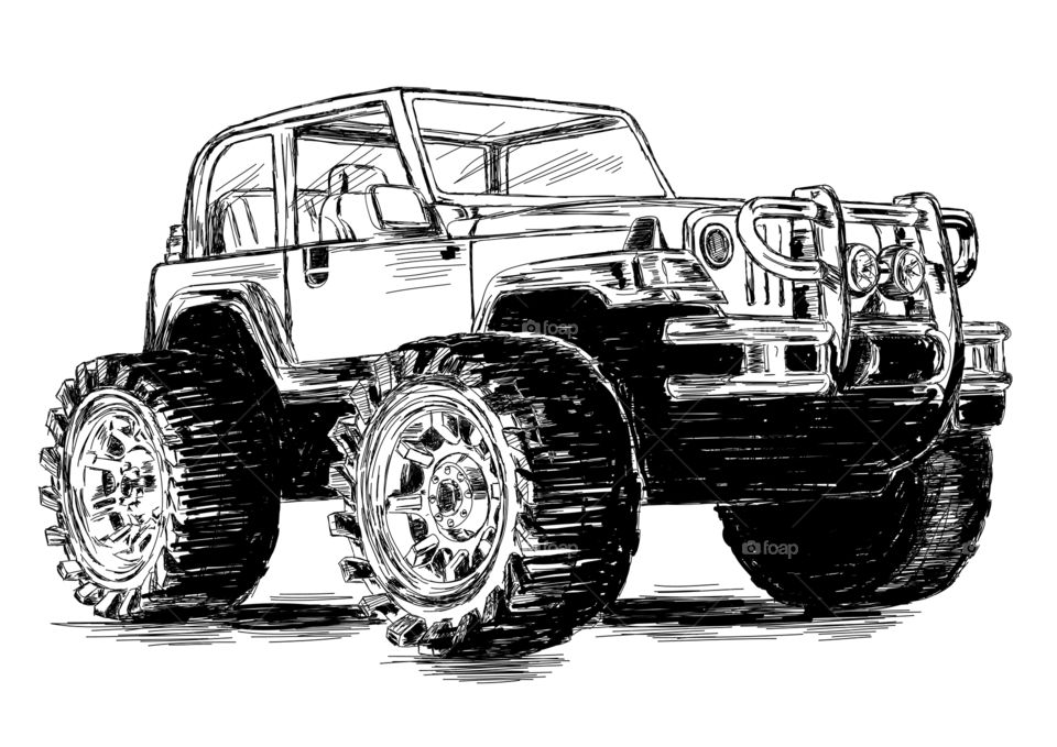 Illustration of a monster 4x4 vehicle truck with big tyres