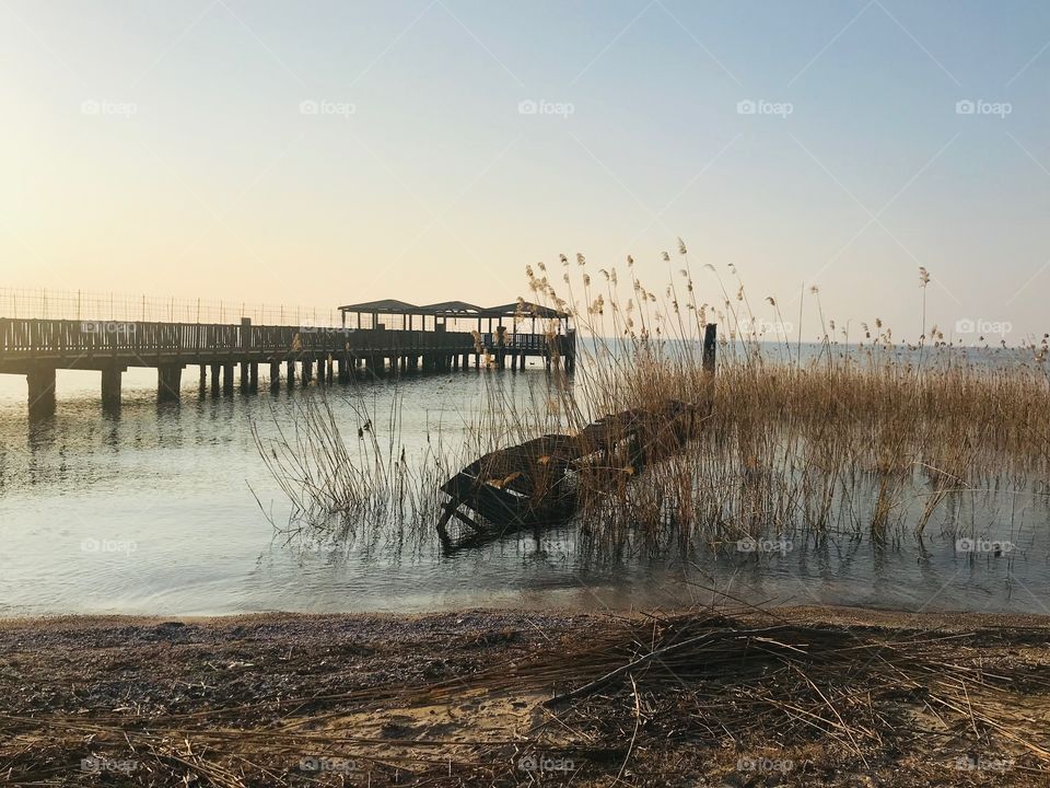 View of two piers on the garda lake