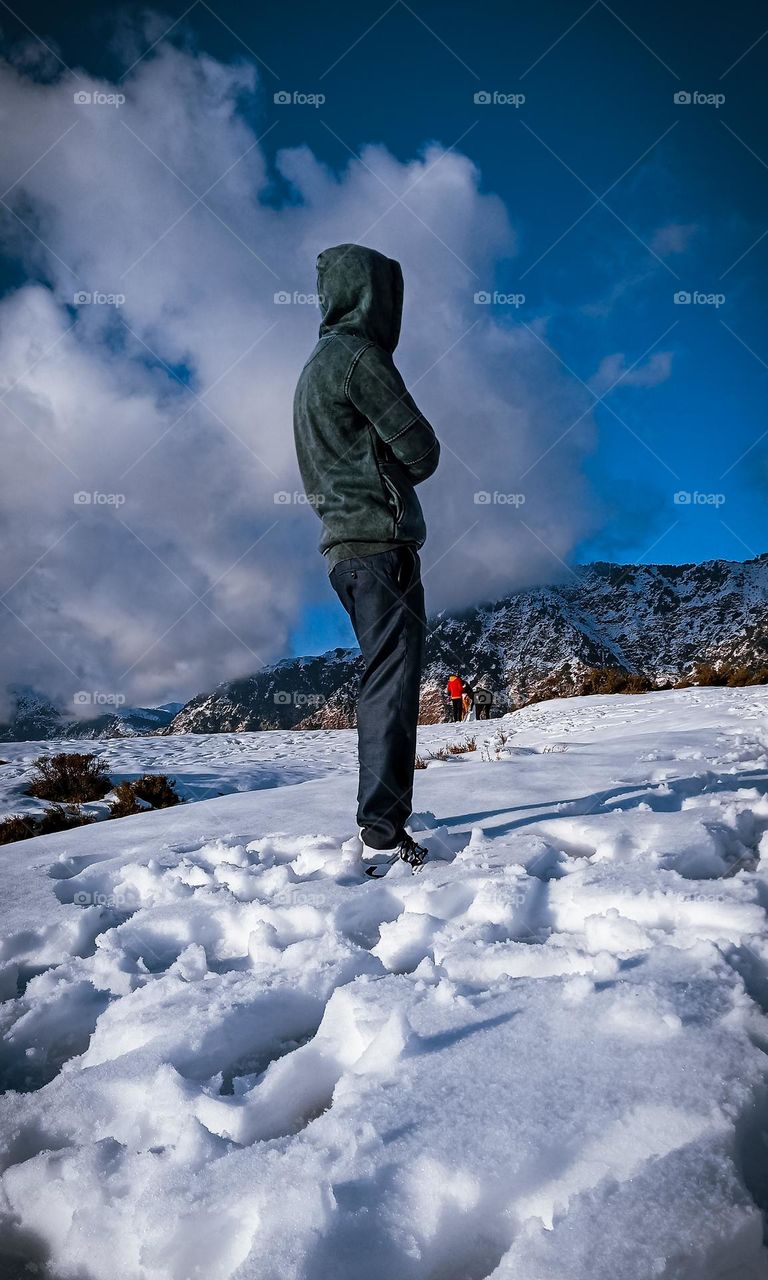 hiking in the snow. Hiking in Himachal Pradesh.