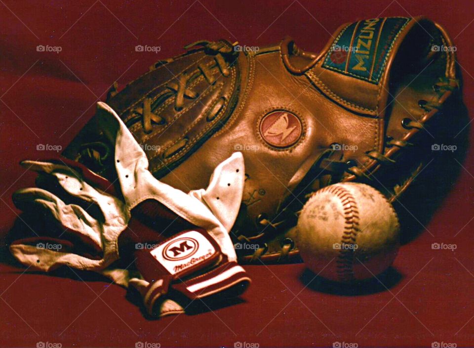 Baseball Glove and Ball. My son's old baseball gloves 