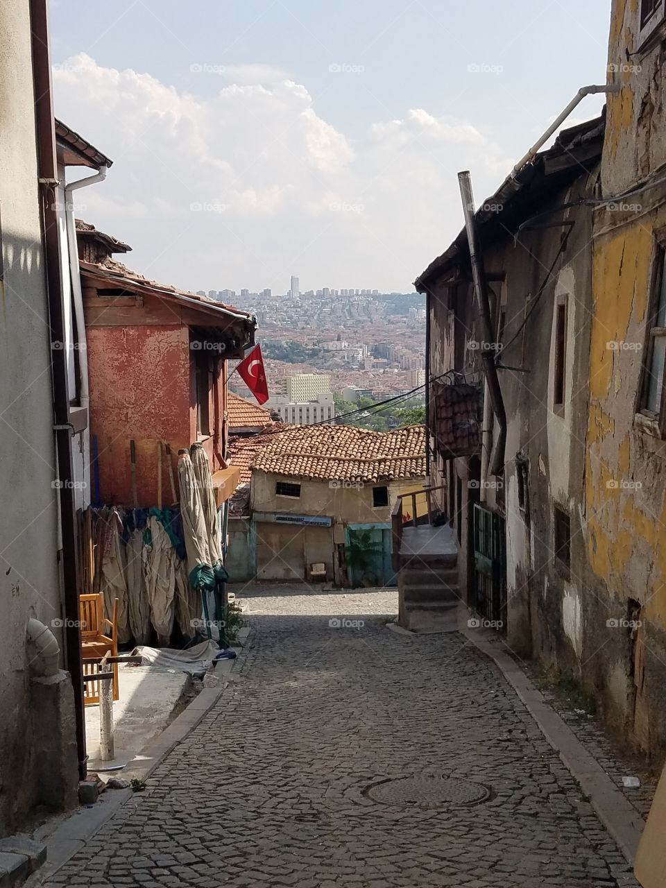 old city streets inside of the ankara castle in Turkey overlooking the city of Ankara