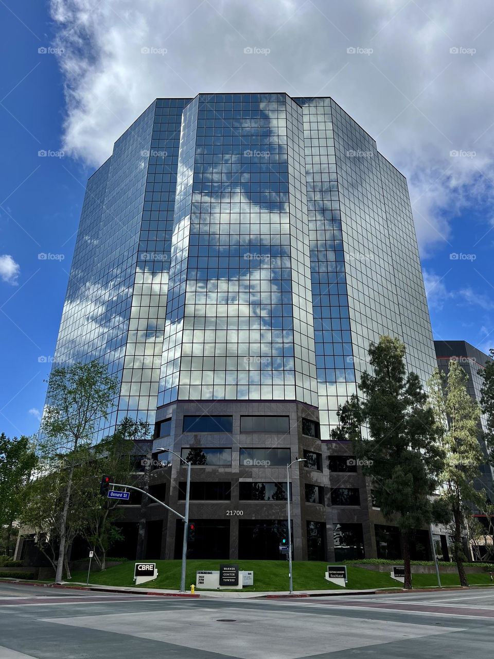 View of one of the Warner Center Towers from Oxnard Street in Woodland Hills