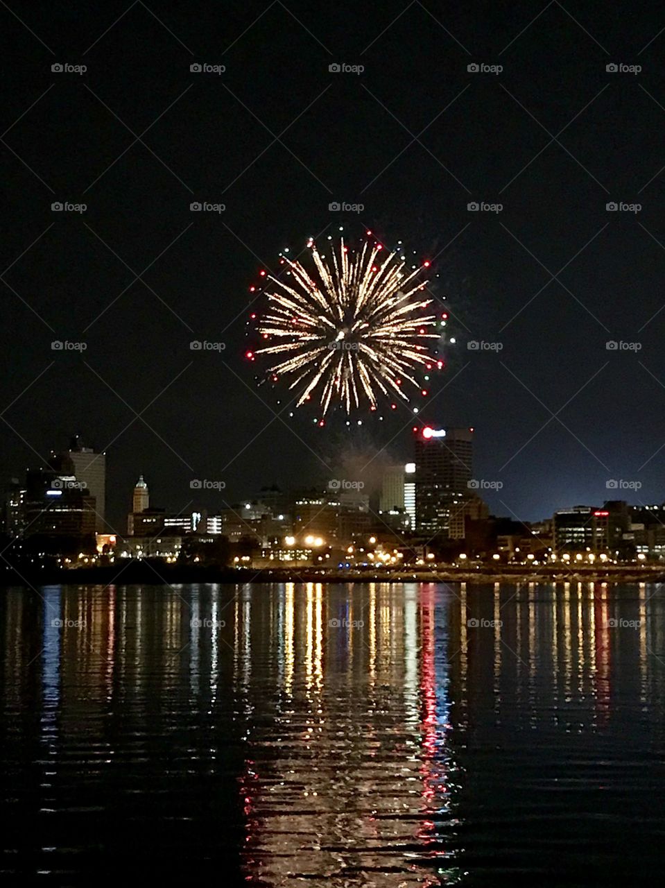 Fireworks over the Mississippi River Memphis, TN.