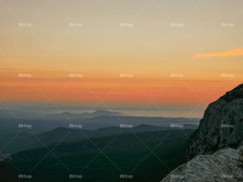 Fog over mountain range