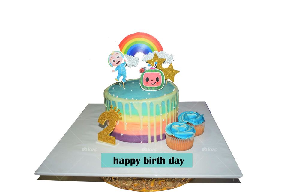 2 Nd birthday cake with cartoon image blue color