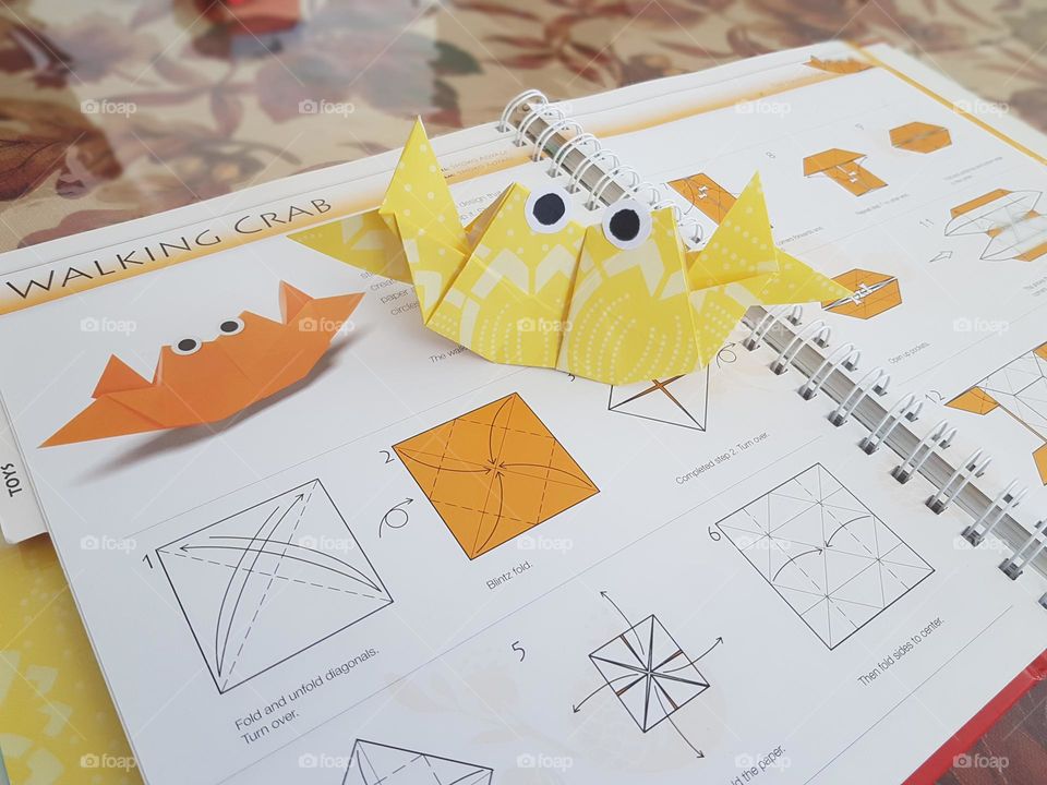 Diy origami book and cute yellow origami crab