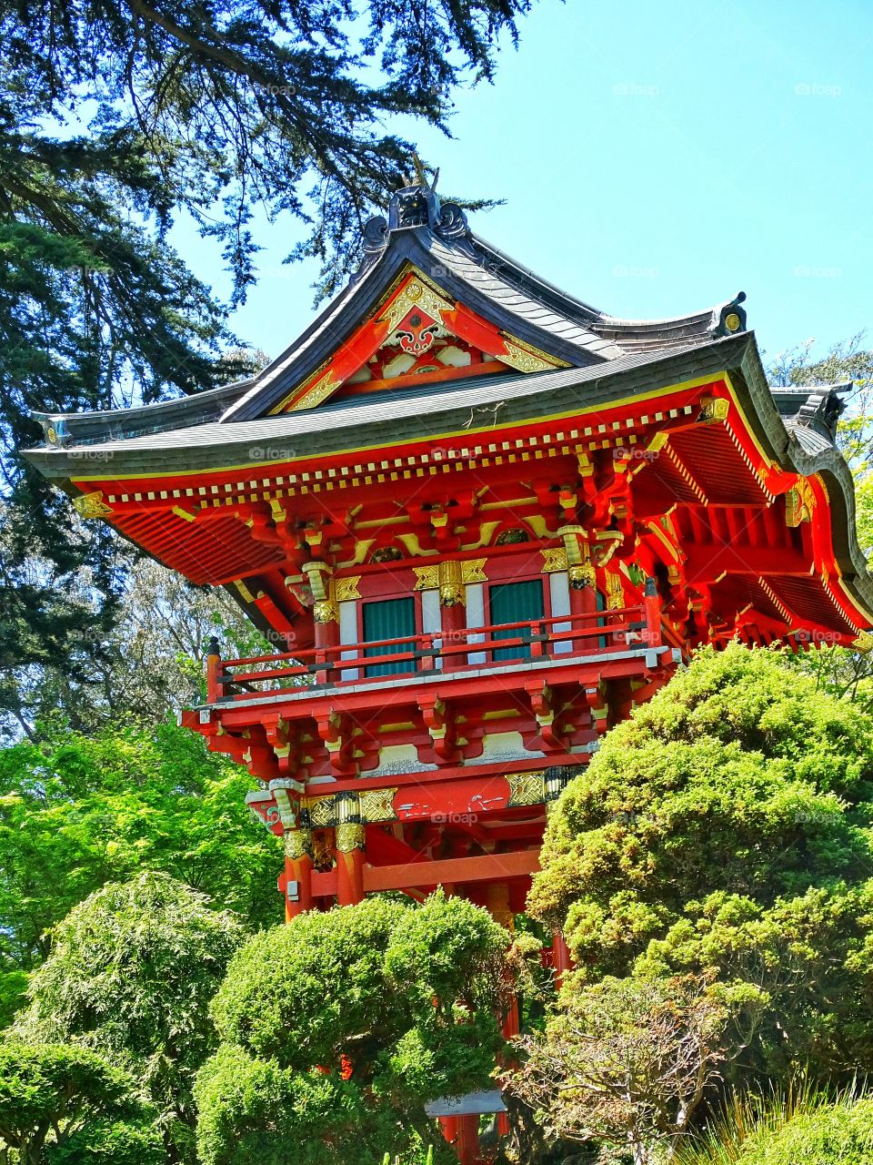 Japanese Pagoda. Traditional Japanese Shinto Shrine In A Serene Tea Garden
