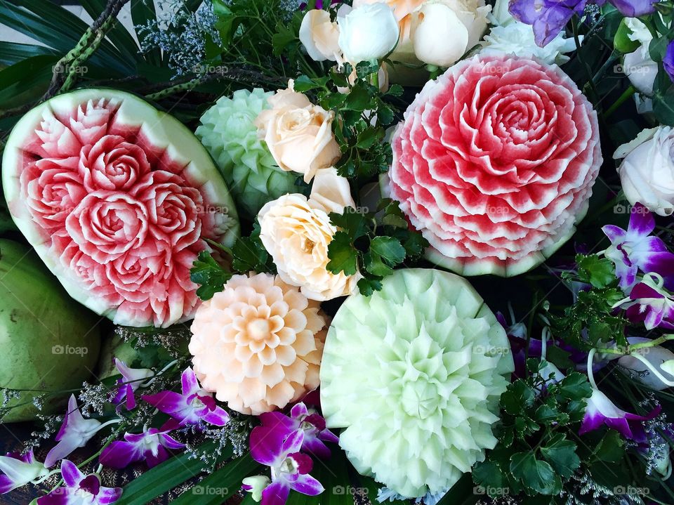 Thai carved fruits and flowers