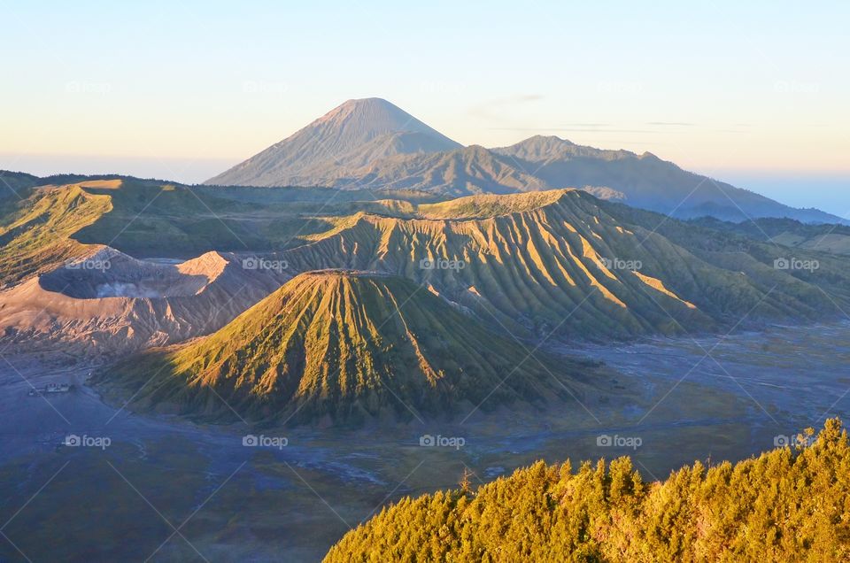 Mt. Bromo and Mt. Semeru view from peak of Pananjakan