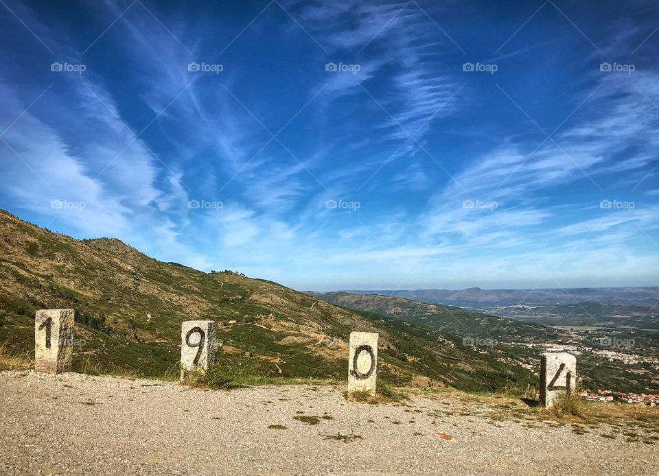 1904 height marker - the height in meters at this point of road N339 heading up to Serra Da Estrela park in Portugal 