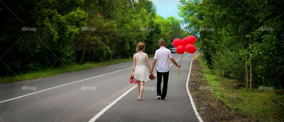 walking together. just married