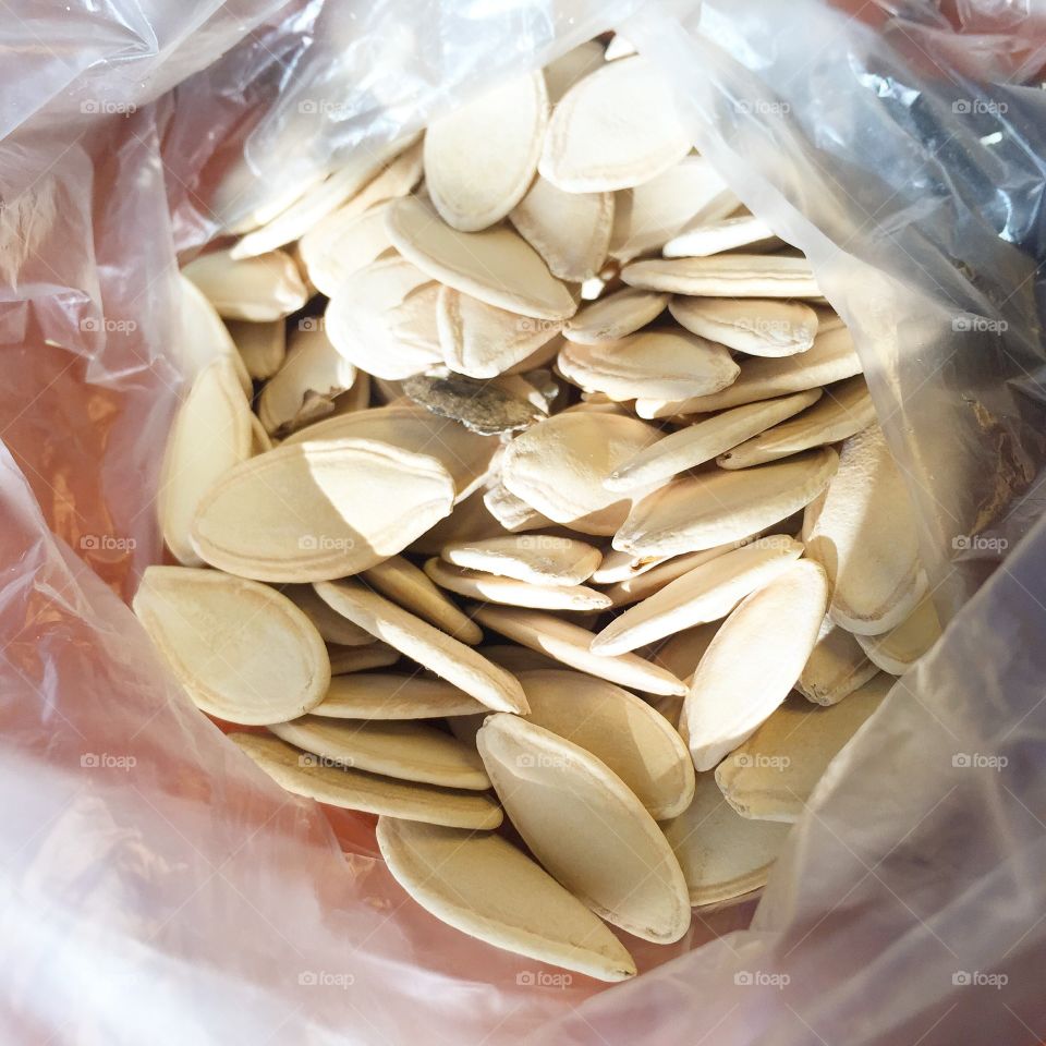 Pumpkin seeds in a bag