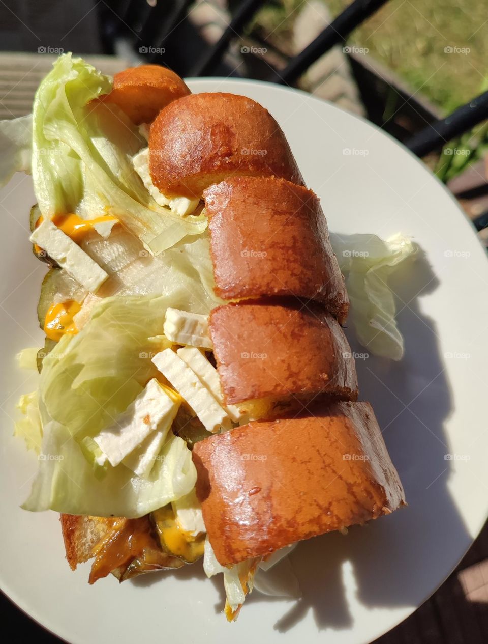 Garlic bread, burger