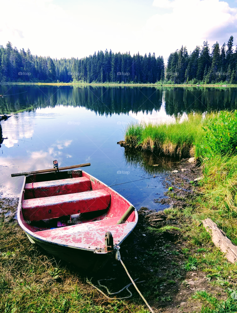 Ready for fishing on the lake in the boat.connecting with nature.quiet moments