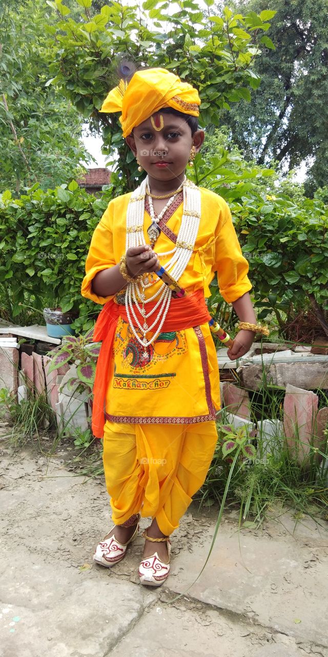 lord Krishna, yellow fancy dress, krishna god