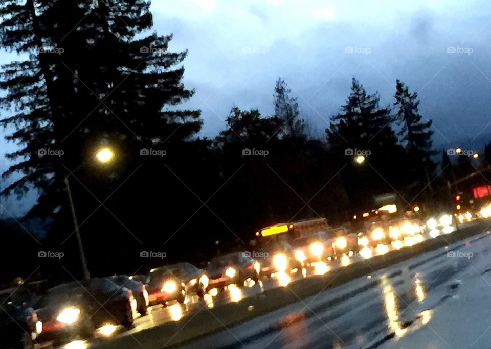Traffic on rainy night
