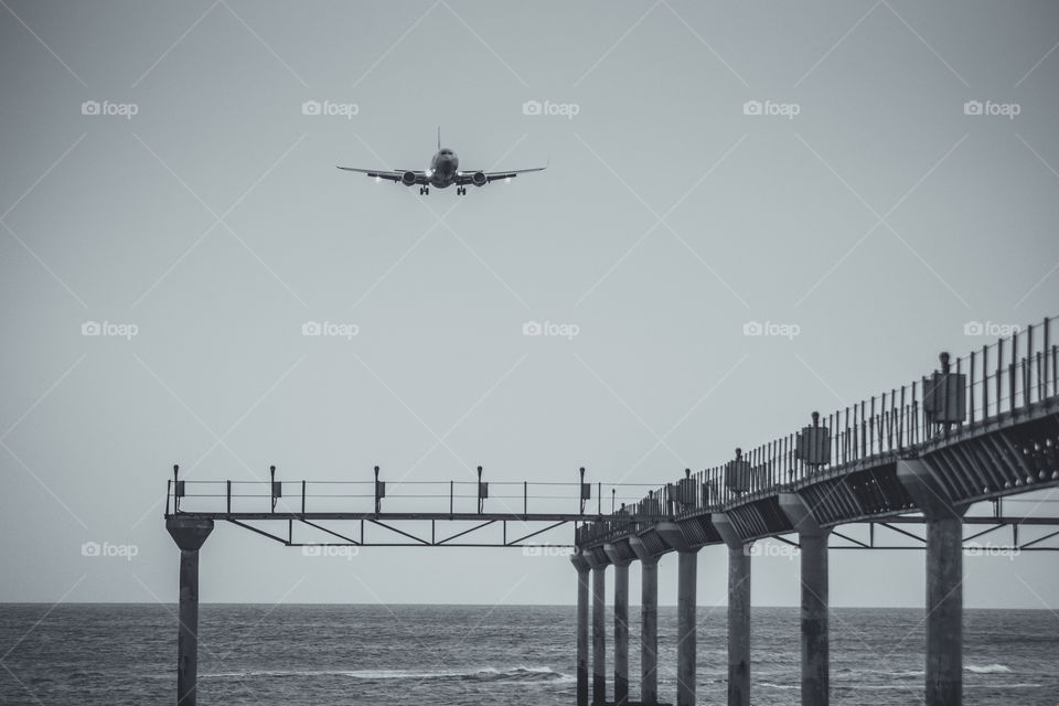 Airplane approaching runway to land