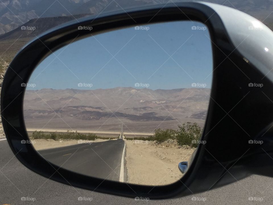 reflected on the rearview mirror view
