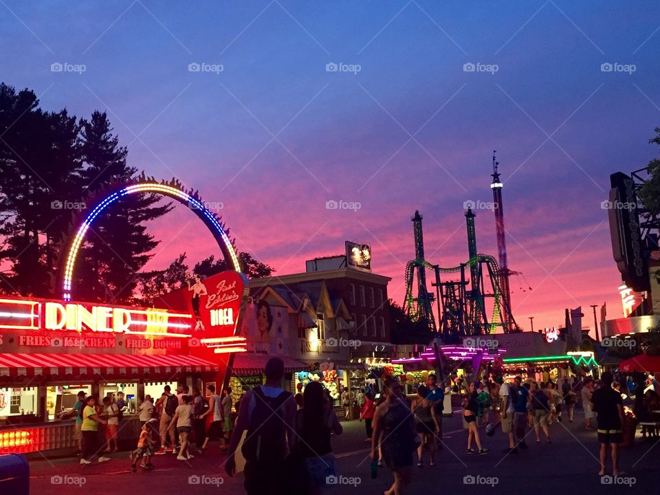 Amusement parks at dusk
