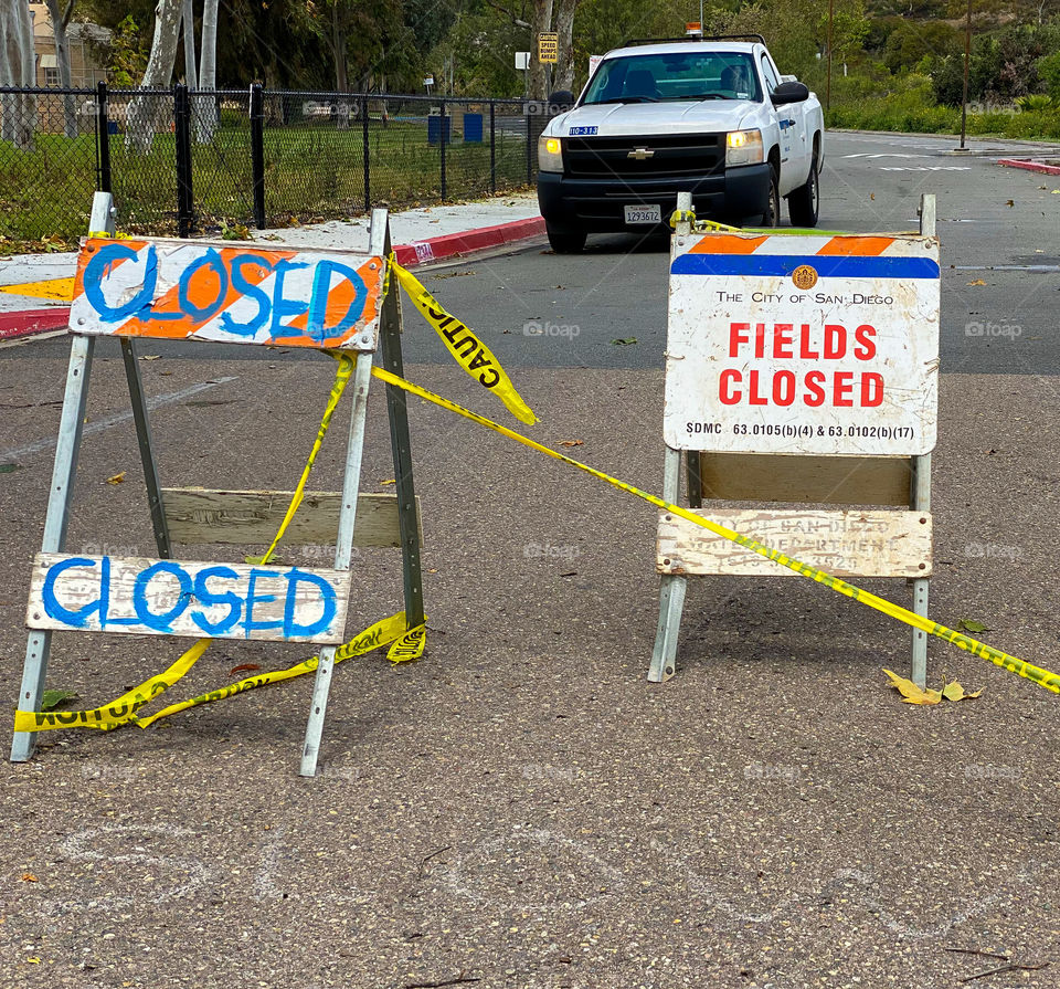 Street signs of parks closed due to covid19 pandemic 