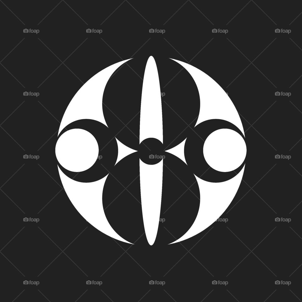 The logo you sent is a black and white logo design. The main element of the logo is a circle symbol consisting of three identical shapes arranged in a symmetrical pattern around a central point