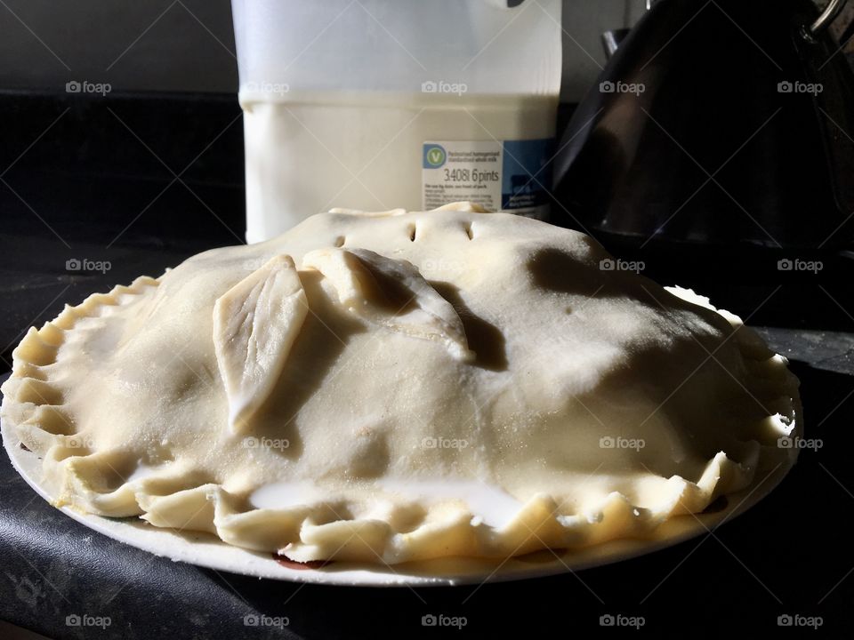 Homemade corned beef and potato pie just ready to bake in the oven 