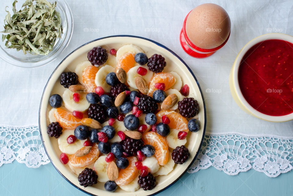 High angle view of delicious healthy breakfast