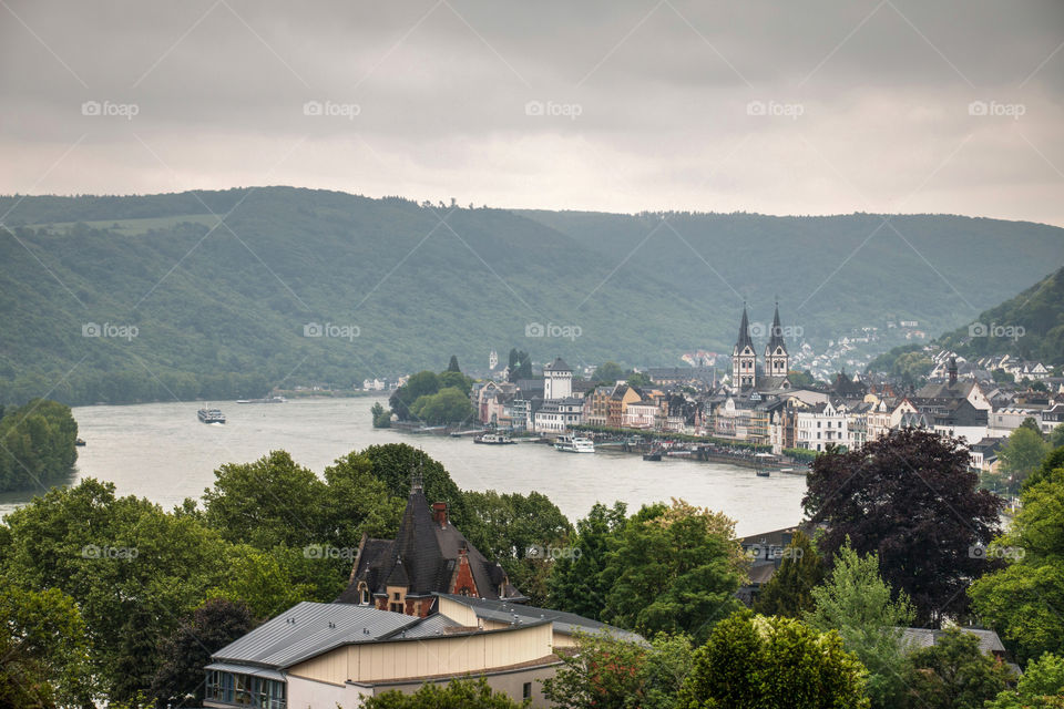 View of old town at Rhine river, Boppard
