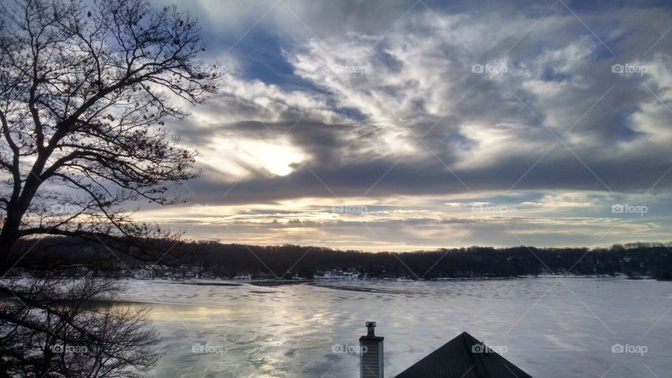 Water, No Person, Dawn, Lake, Winter