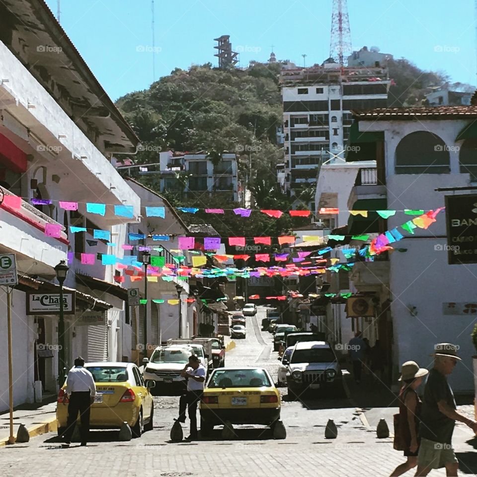 Colorful flags in Puerto Vallarta, Mexico 