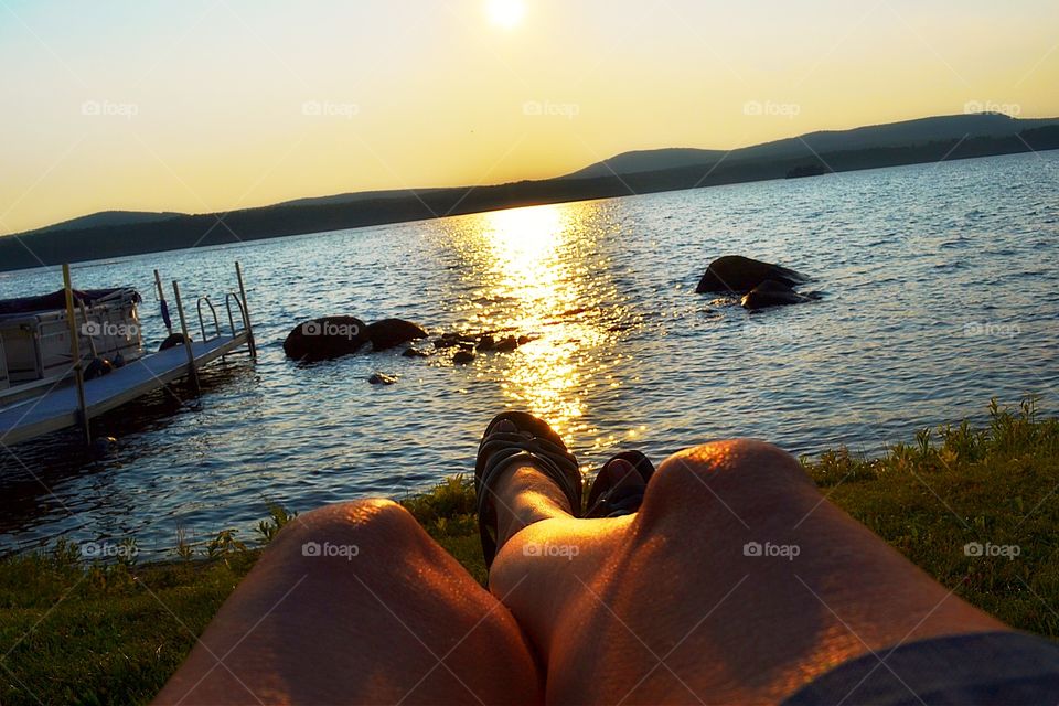 Sunset view Adirondack mountains and lake