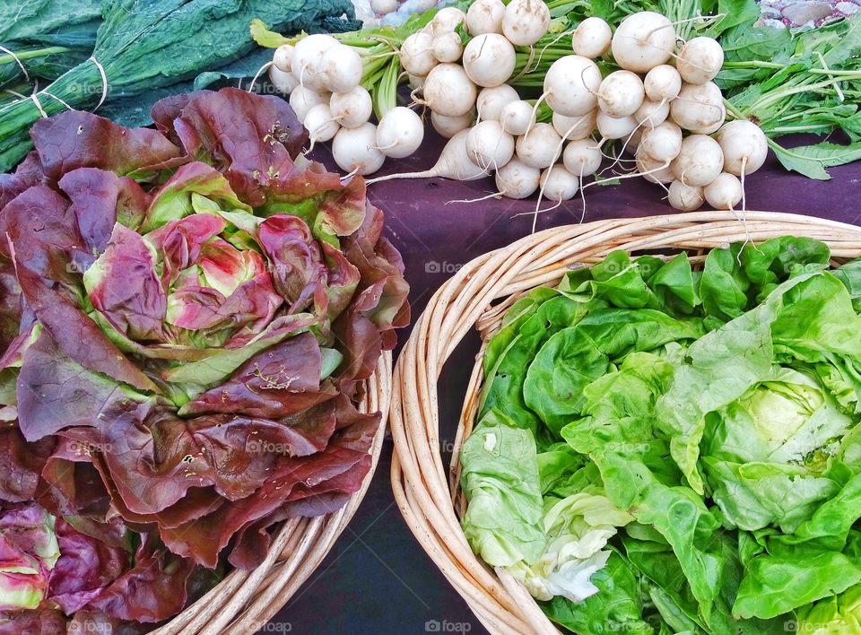 Fresh Organic Vegetables. Fresh Organic Leafy Green Vegetables At A Farmer's Market
