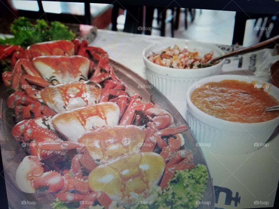 View of delicious food on table