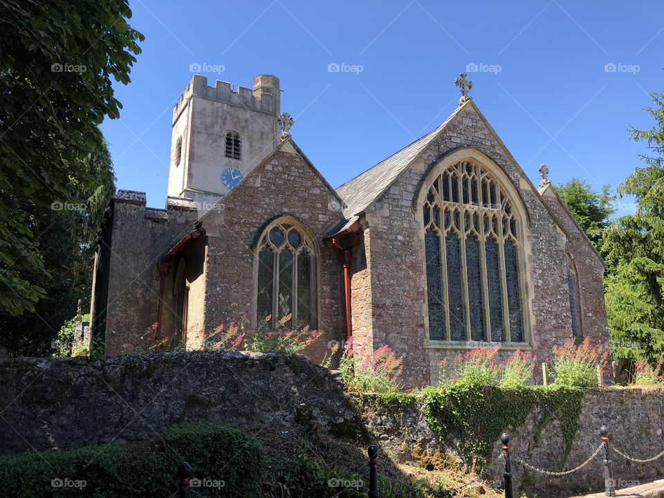 Our lovely Devon village church in glorious sunshine yesterday, not a cloud in the sky.