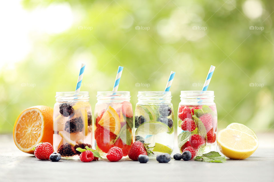 Detox water. Fresh water with berries and mint