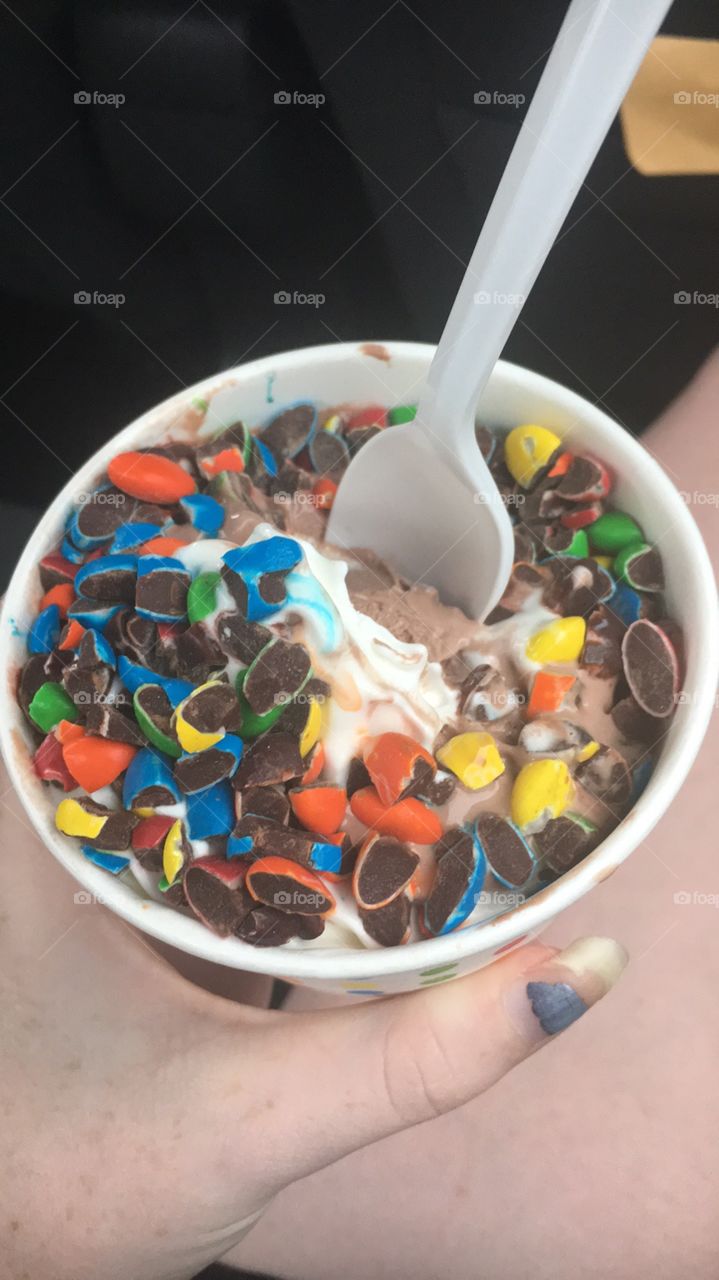 rainbow candies in ice cream