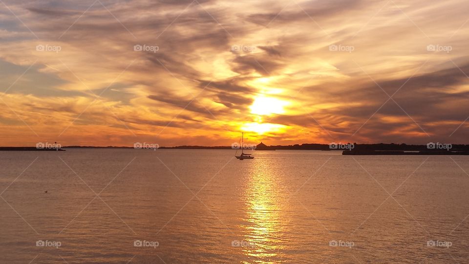 sunset in harbor. erie basin marina taken at sunset